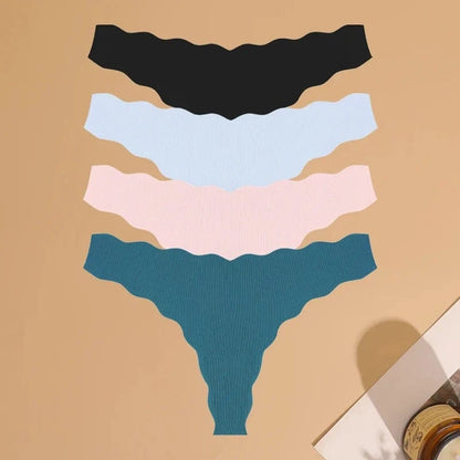 4pcs Seamless Knitting Underwear Women Ultra-Soft Panties Sexy Breathable Solid Thongs Female Low Waist Stretchy G-String T-Back - A-1 Thread Vault