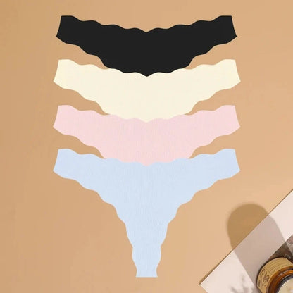 4pcs Seamless Knitting Underwear Women Ultra-Soft Panties Sexy Breathable Solid Thongs Female Low Waist Stretchy G-String T-Back - A-1 Thread Vault