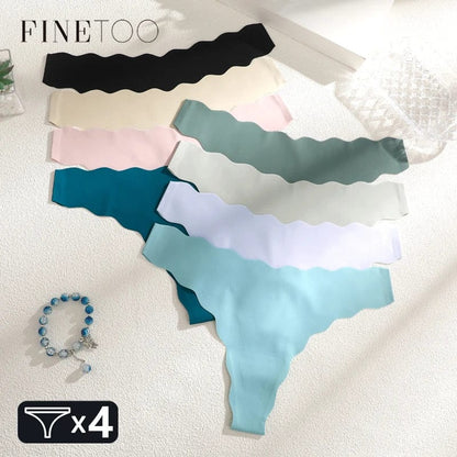 4pcs Seamless Knitting Underwear Women Ultra-Soft Panties Sexy Breathable Solid Thongs Female Low Waist Stretchy G-String T-Back - A-1 Thread Vault