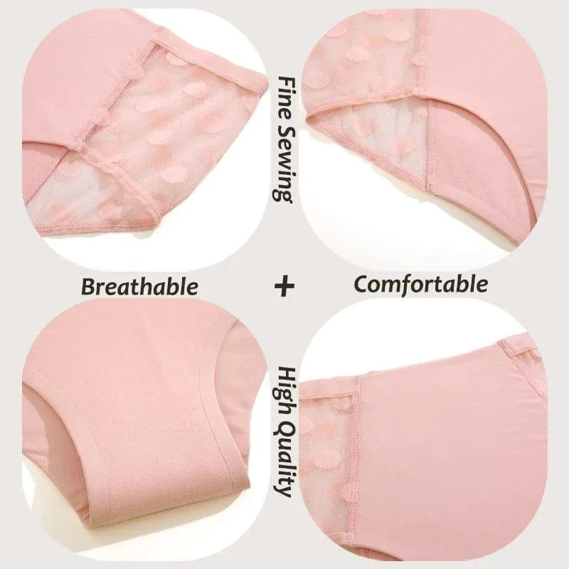 4Pcs/Set Absorption Leakproof Menstrual Period Briefs Seamless Lace Polka Dot Breathable Physiological Underwear Female Lingerie - A-1 Thread Vault