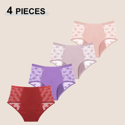 4Pcs/Set Absorption Leakproof Menstrual Period Briefs Seamless Lace Polka Dot Breathable Physiological Underwear Female Lingerie - A-1 Thread Vault