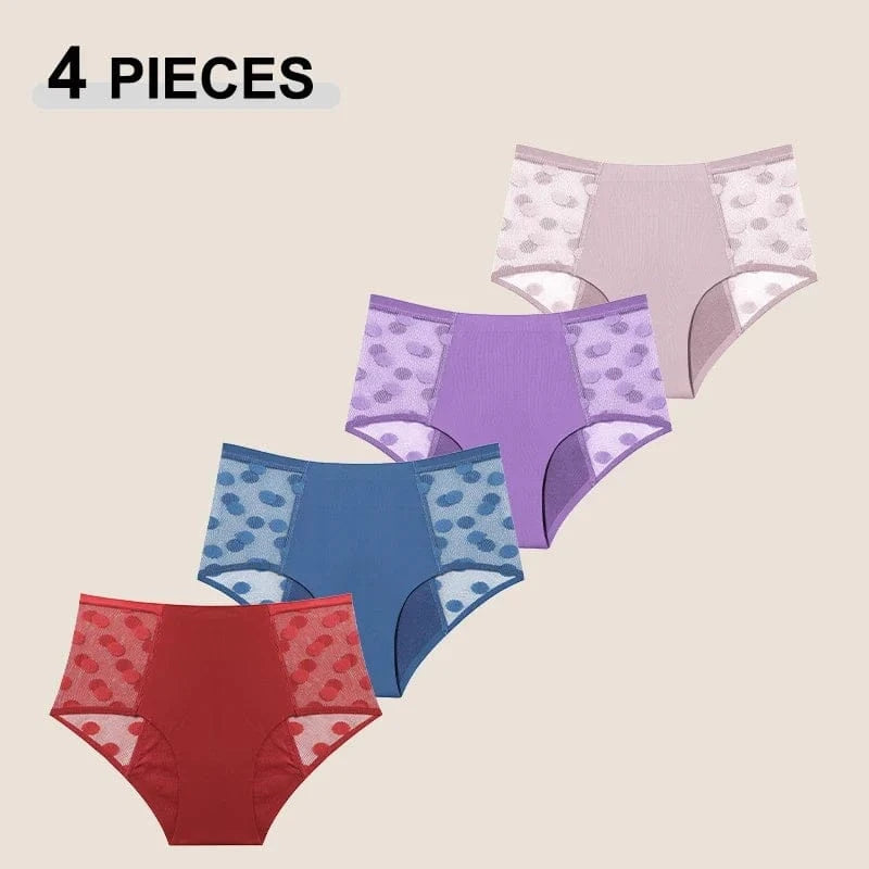 4Pcs/Set Absorption Leakproof Menstrual Period Briefs Seamless Lace Polka Dot Breathable Physiological Underwear Female Lingerie - A-1 Thread Vault