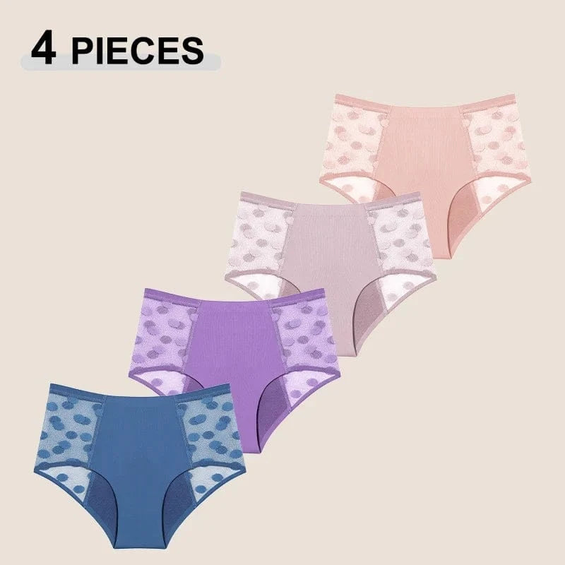 4Pcs/Set Absorption Leakproof Menstrual Period Briefs Seamless Lace Polka Dot Breathable Physiological Underwear Female Lingerie - A-1 Thread Vault