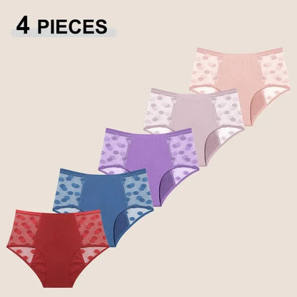 4Pcs/Set Absorption Leakproof Menstrual Period Briefs Seamless Lace Polka Dot Breathable Physiological Underwear Female Lingerie - A-1 Thread Vault