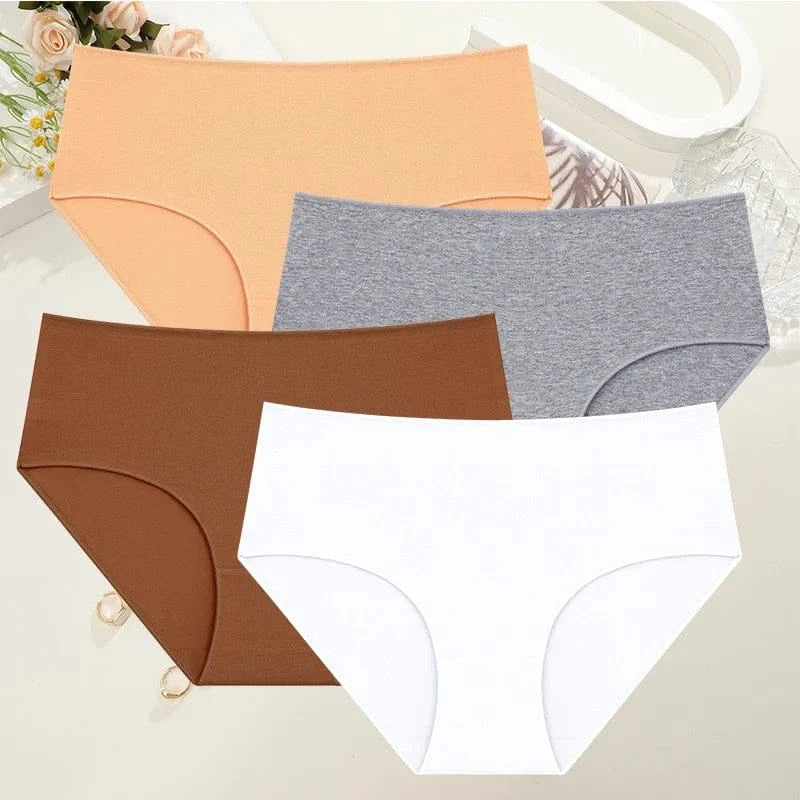 4Pcs/Set Comfort Cotton Panties Women High Waist Briefs Seamless Underwear Breathable Underpants Plus Size Panty S-2XL Intimates - A-1 Thread Vault
