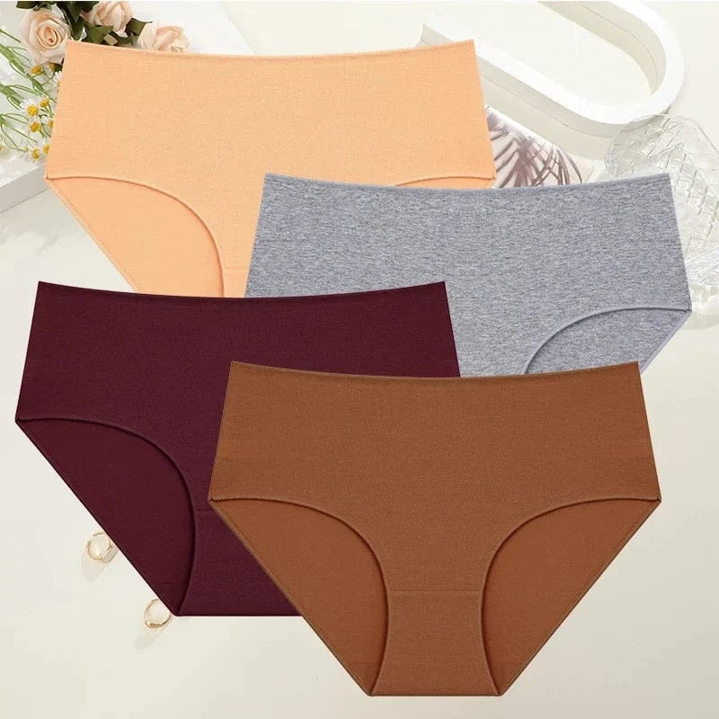 4Pcs/Set Comfort Cotton Panties Women High Waist Briefs Seamless Underwear Breathable Underpants Plus Size Panty S-2XL Intimates - A-1 Thread Vault