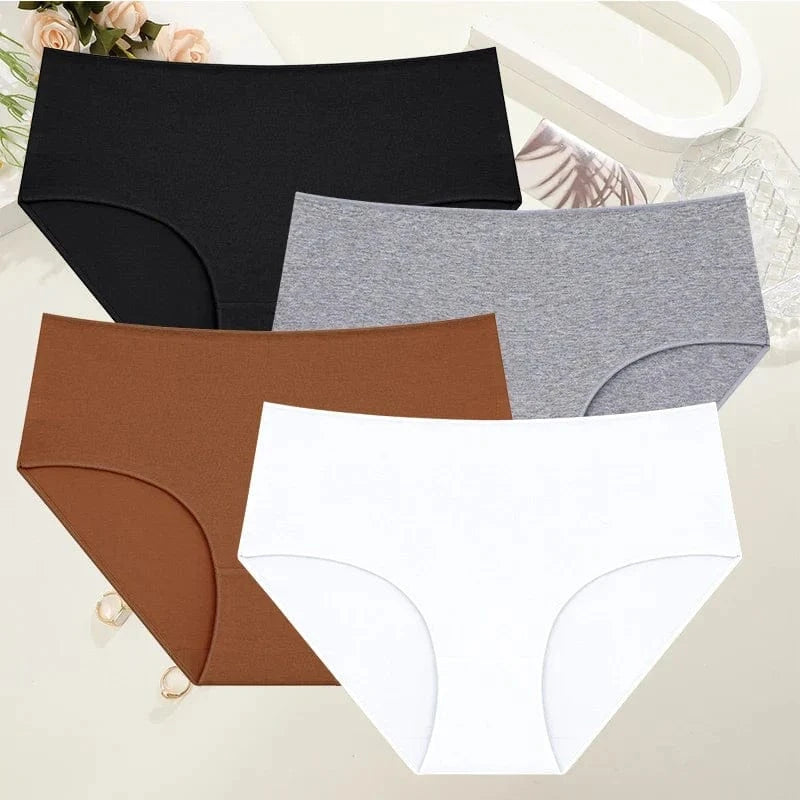 4Pcs/Set Comfort Cotton Panties Women High Waist Briefs Seamless Underwear Breathable Underpants Plus Size Panty S-2XL Intimates - A-1 Thread Vault