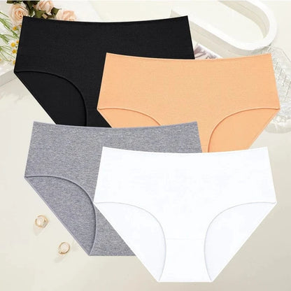 4Pcs/Set Comfort Cotton Panties Women High Waist Briefs Seamless Underwear Breathable Underpants Plus Size Panty S-2XL Intimates - A-1 Thread Vault