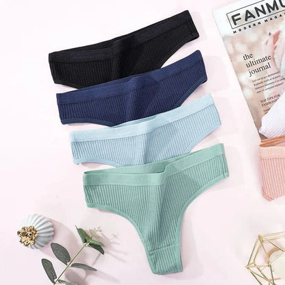 4Pcs Women's Panties Fashion Striped Thongs Soft Cotton Underwear Ladies Sexy Lingeries Sports Breathable G-Strings Cozy T-Back - A-1 Thread Vault