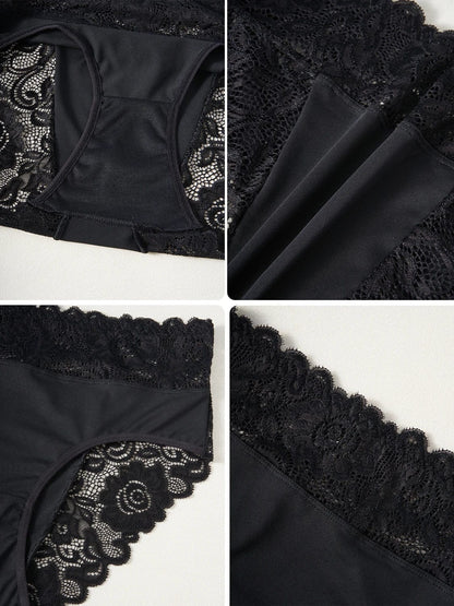 4PCS Women's Underwear Solid Color High Waist Panties Elegant Lace Floral Patchwork Briefs Comfortable Everyday Lingerie - A-1 Thread Vault