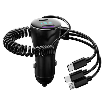 5-in-1 Fast Charge Car Charger QC PD USB Type C LT 5 Port with 4ft Coiled Cable - A-1 Thread Vault