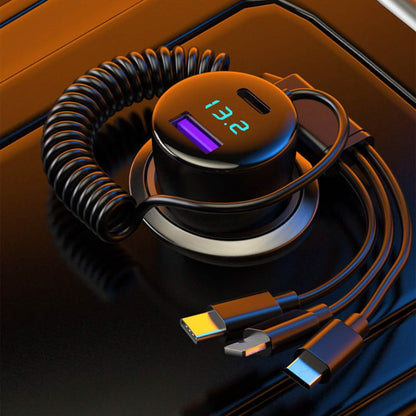 5-in-1 Fast Charge Car Charger QC PD USB Type C LT 5 Port with 4ft Coiled Cable - A-1 Thread Vault