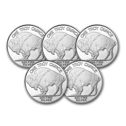 5-Pack: 1 Oz Silver Round - Buffalo - A-1 Thread Vault