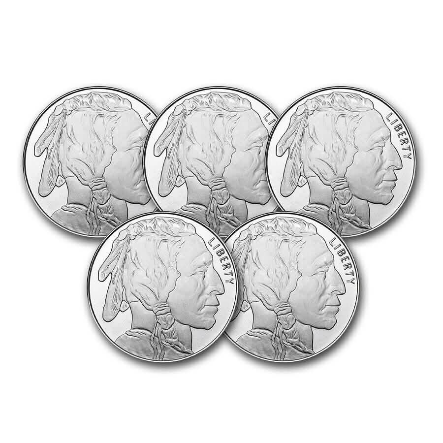 5-Pack: 1 Oz Silver Round - Buffalo - A-1 Thread Vault
