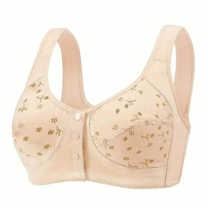 5-Pack: Large Size Soft Women's Printed Front Buckle Underwear, No Steel Ring Bra for Middle-aged and Elderly Women - A-1 Thread Vault