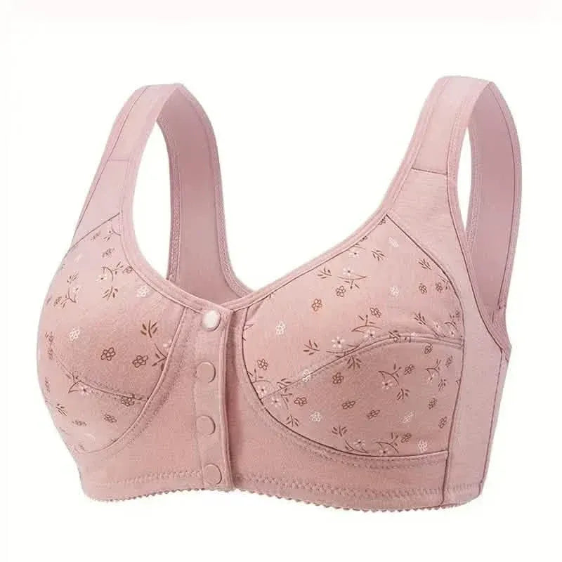 5-Pack: Large Size Soft Women's Printed Front Buckle Underwear, No Steel Ring Bra for Middle-aged and Elderly Women - A-1 Thread Vault