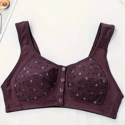 5-Pack: Large Size Soft Women's Printed Front Buckle Underwear, No Steel Ring Bra for Middle-aged and Elderly Women - A-1 Thread Vault