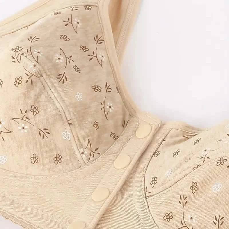 5-Pack: Large Size Soft Women's Printed Front Buckle Underwear, No Steel Ring Bra for Middle-aged and Elderly Women - A-1 Thread Vault