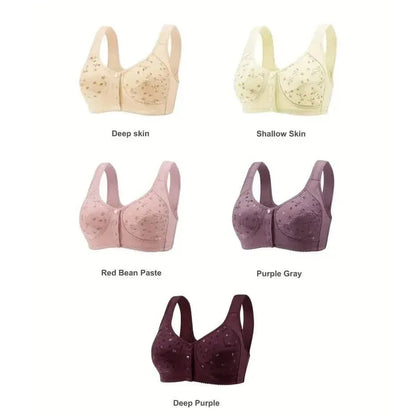 5-Pack: Large Size Soft Women's Printed Front Buckle Underwear, No Steel Ring Bra for Middle-aged and Elderly Women - A-1 Thread Vault