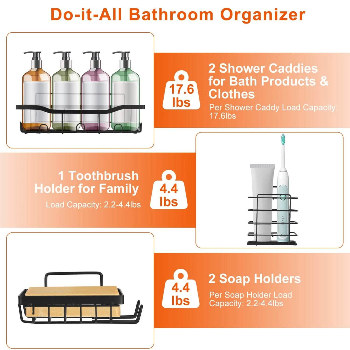 5-Pack: Shower Caddy Shelves with 18 Inbuilt Hooks - A-1 Thread Vault