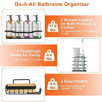 5-Pack: Shower Caddy Shelves with 18 Inbuilt Hooks - A-1 Thread Vault