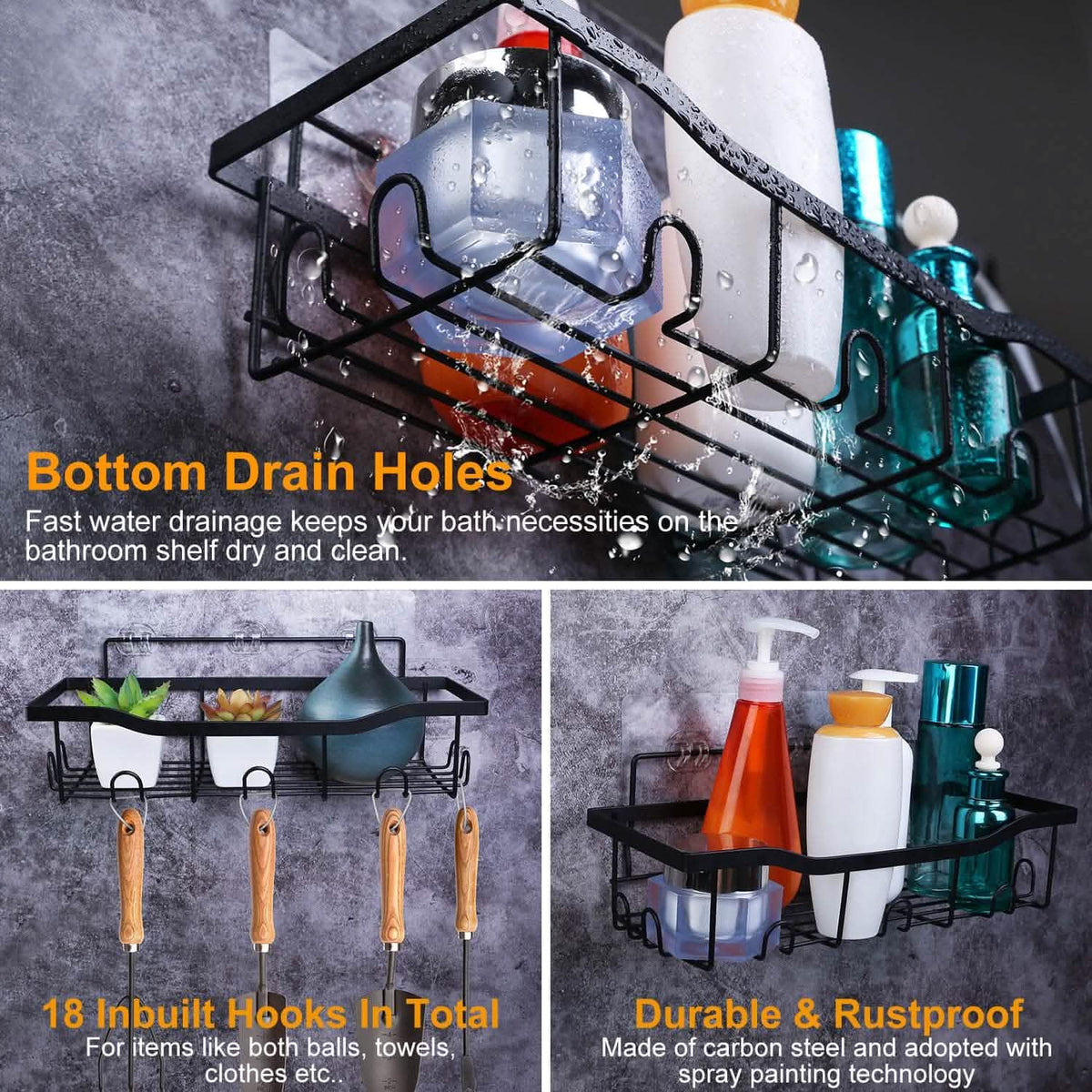 5-Pack: Shower Caddy Shelves with 18 Inbuilt Hooks - A-1 Thread Vault