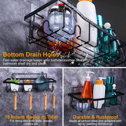 5-Pack: Shower Caddy Shelves with 18 Inbuilt Hooks - A-1 Thread Vault