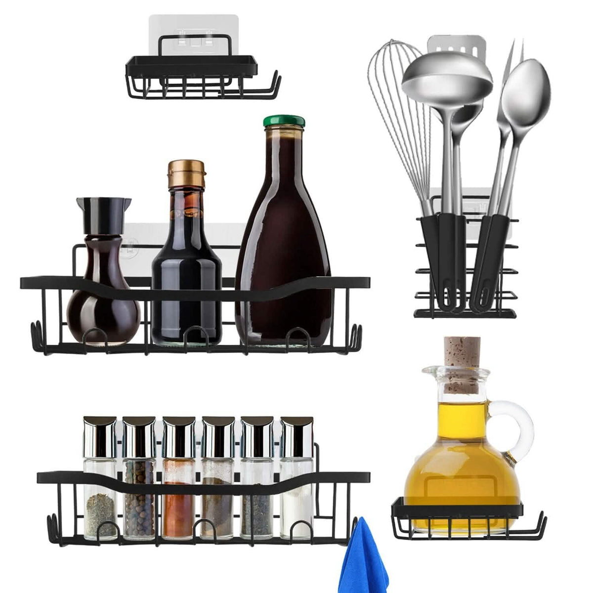 5-Pack: Shower Caddy Shelves with 18 Inbuilt Hooks - A-1 Thread Vault