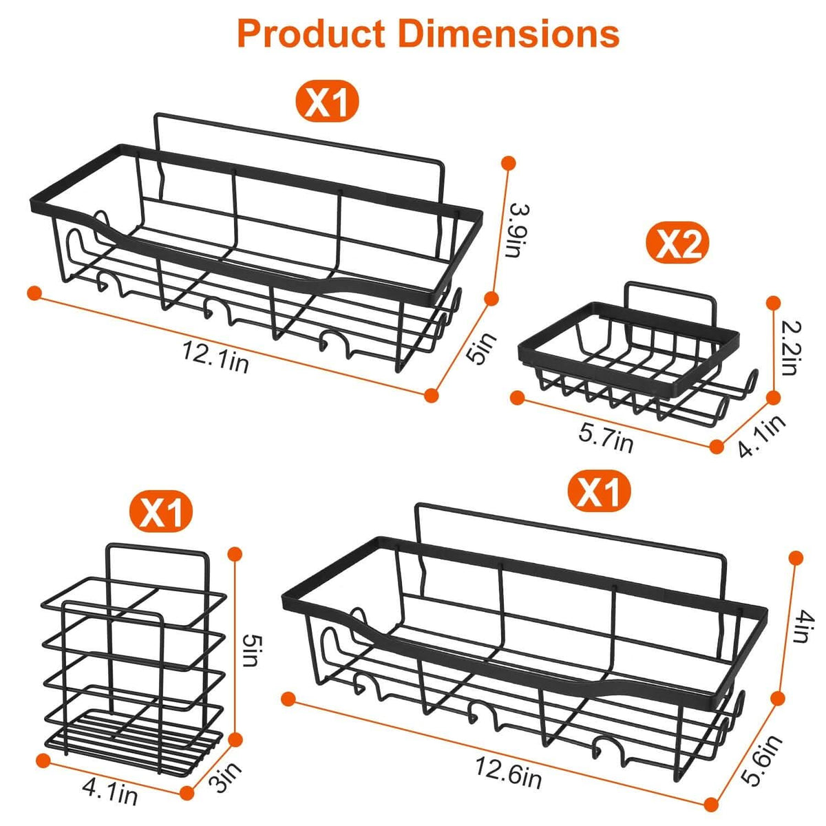 5-Pack: Shower Caddy Shelves with 18 Inbuilt Hooks - A-1 Thread Vault