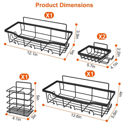 5-Pack: Shower Caddy Shelves with 18 Inbuilt Hooks - A-1 Thread Vault