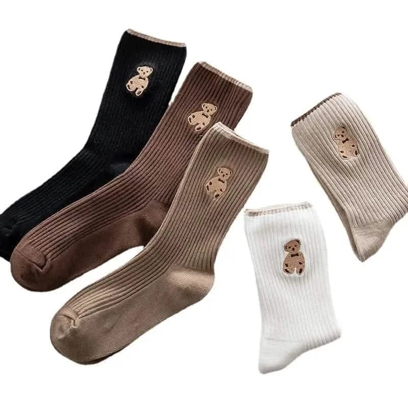 5-Pairs: Bear Embroidery Low Cut Ankle Socks - A-1 Thread Vault