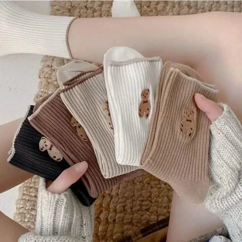5-Pairs: Bear Embroidery Low Cut Ankle Socks - A-1 Thread Vault