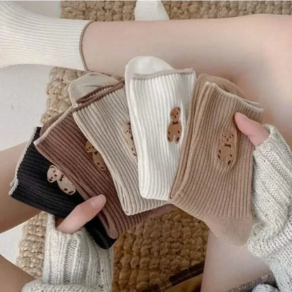 5-Pairs: Bear Embroidery Low Cut Ankle Socks - A-1 Thread Vault