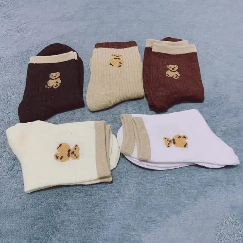 5-Pairs: Bear Embroidery Low Cut Ankle Socks - A-1 Thread Vault