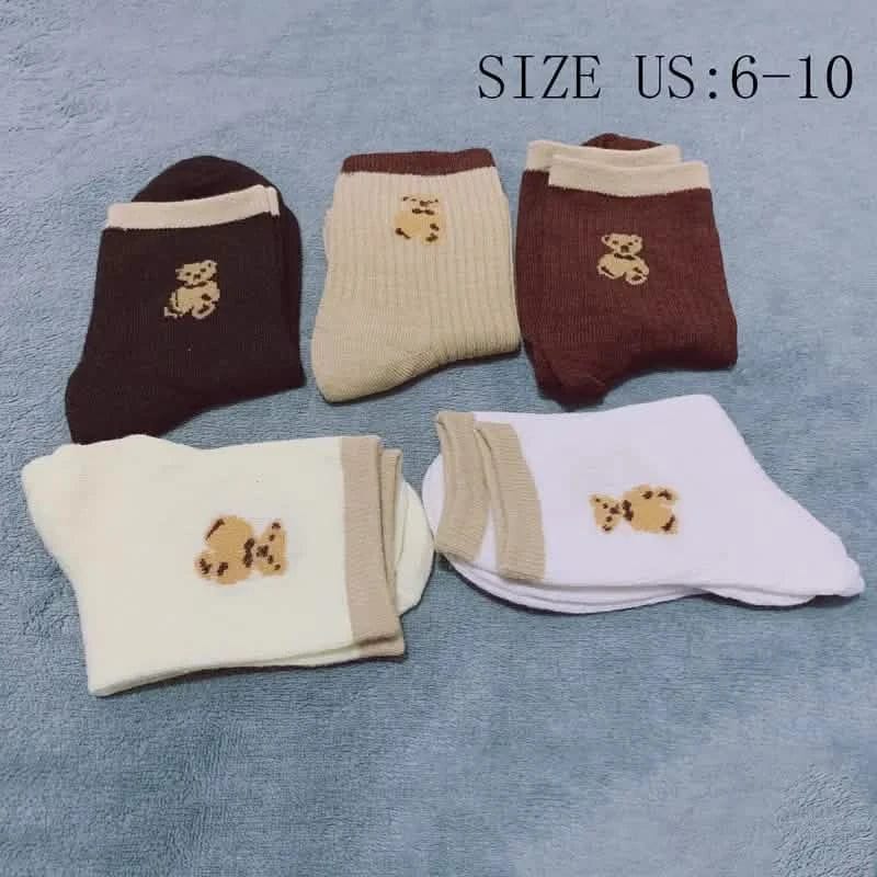 5-Pairs: Bear Embroidery Low Cut Ankle Socks - A-1 Thread Vault