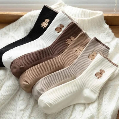5-Pairs: Bear Embroidery Low Cut Ankle Socks - A-1 Thread Vault