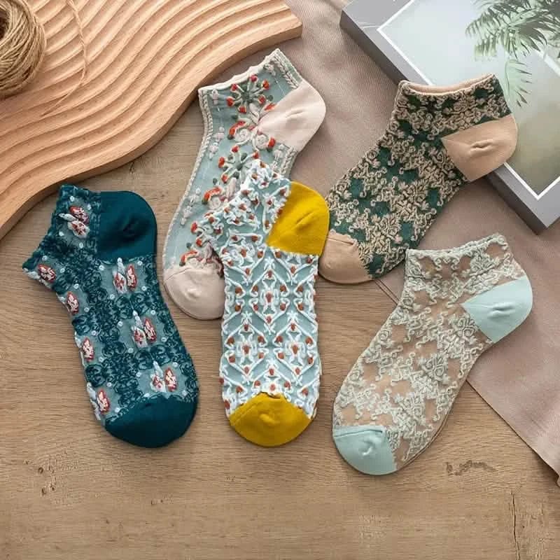 5-Pairs: Vintage Court Style Short Socks - A-1 Thread Vault