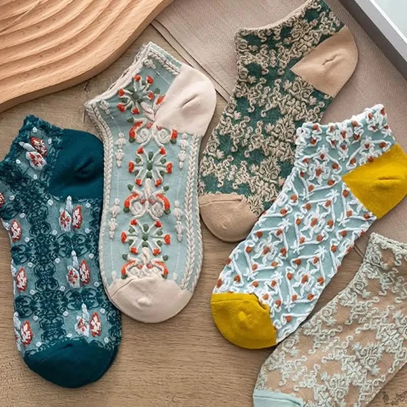 5-Pairs: Vintage Court Style Short Socks - A-1 Thread Vault