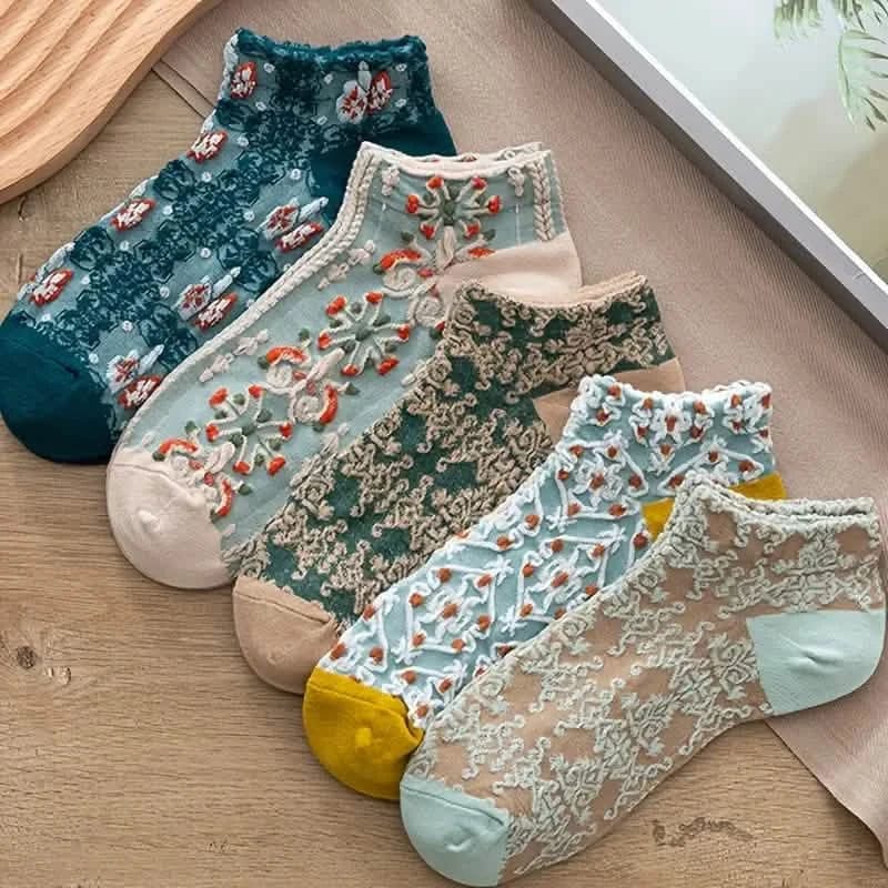 5-Pairs: Vintage Court Style Short Socks - A-1 Thread Vault