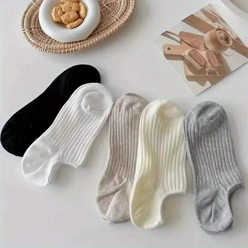 5-Pairs: Women's No-Show Socks, Elegant Solid Colors - A-1 Thread Vault