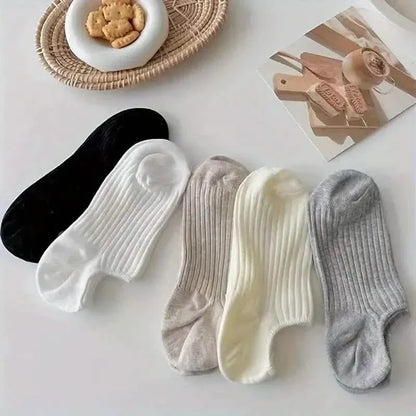 5-Pairs: Women's No-Show Socks, Elegant Solid Colors - A-1 Thread Vault