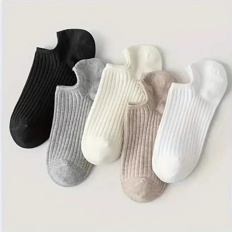 5-Pairs: Women's No-Show Socks, Elegant Solid Colors - A-1 Thread Vault