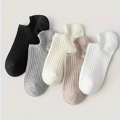 5-Pairs: Women's No-Show Socks, Elegant Solid Colors - A-1 Thread Vault