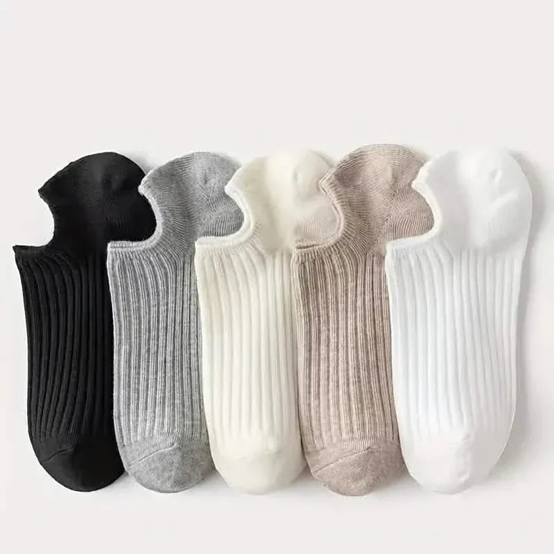 5-Pairs: Women's No-Show Socks, Elegant Solid Colors - A-1 Thread Vault