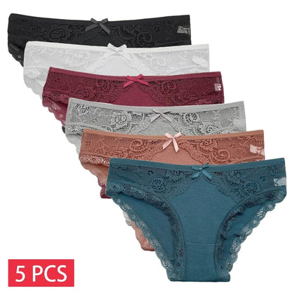 5 PCS/SET New Arrival Low Rise Ladies Sexy Lace Panty Underpants Panties For Women Lingerie Cotton Briefs - A-1 Thread Vault