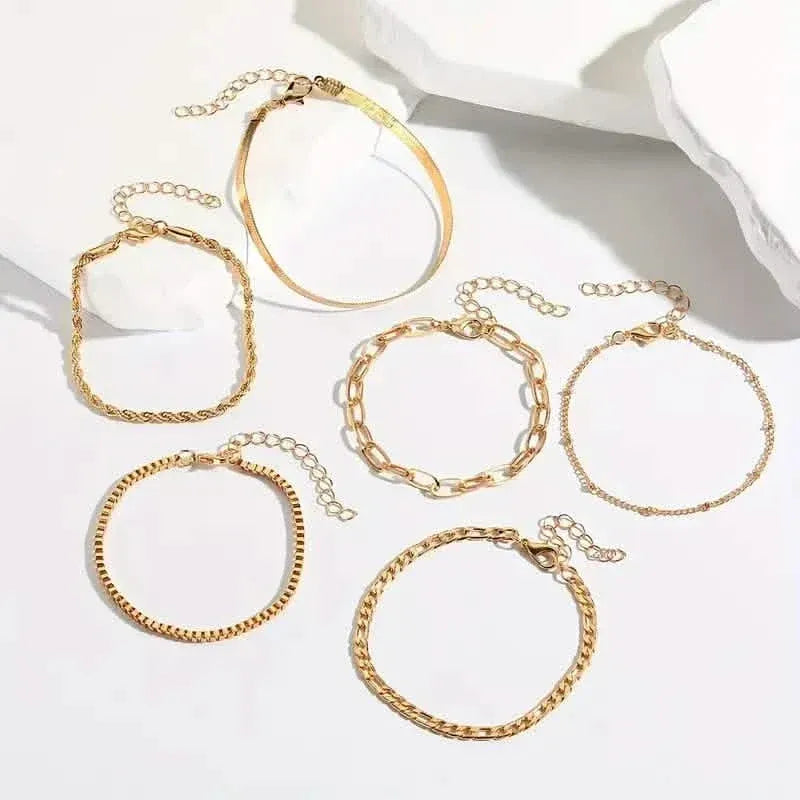 5-Piece: Elegant Multi-Layered Chain Bracelet Set - A-1 Thread Vault