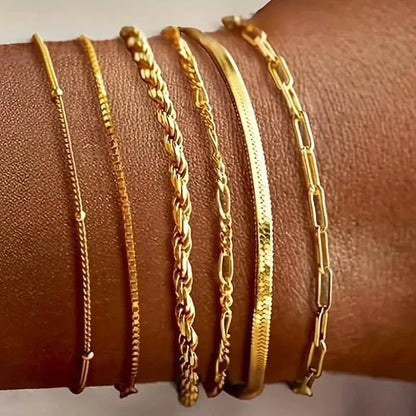 5-Piece: Elegant Multi-Layered Chain Bracelet Set - A-1 Thread Vault