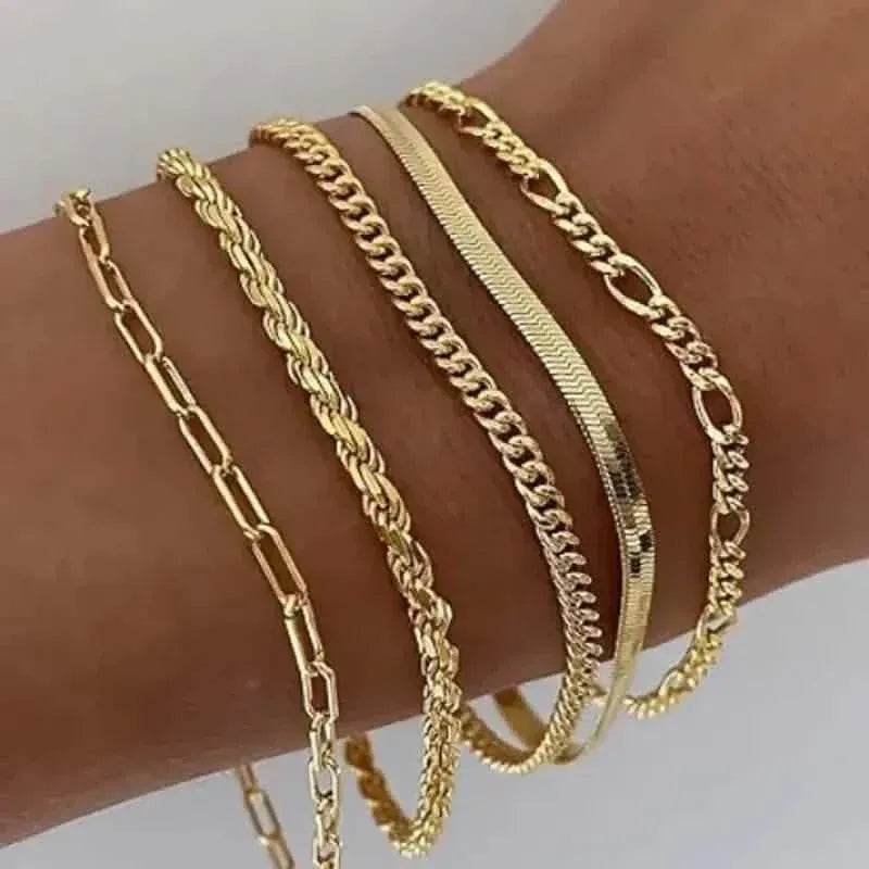 5-Piece: Elegant Multi-Layered Chain Bracelet Set - A-1 Thread Vault