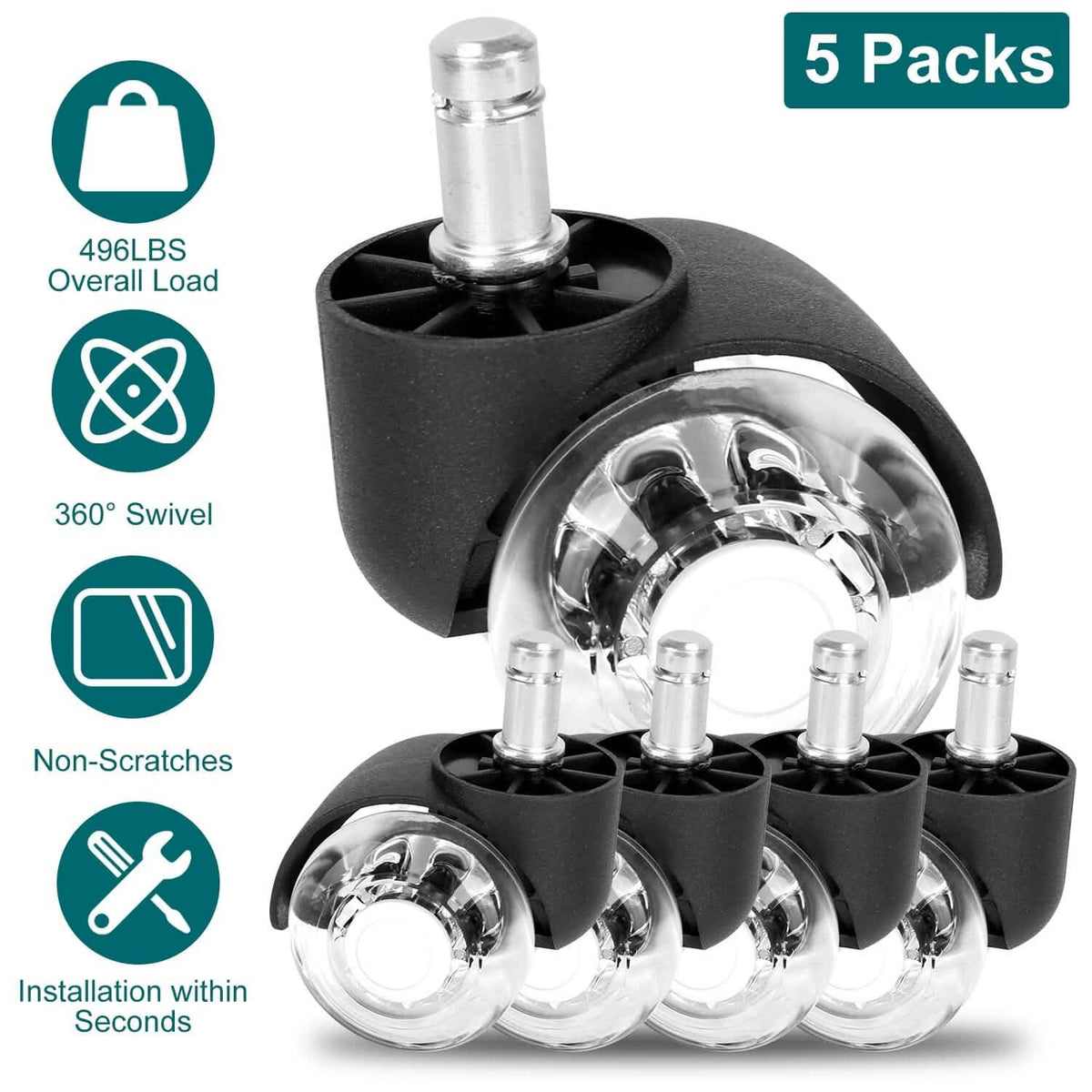 5-Piece: Office Chair Wheels Replacement - A-1 Thread Vault
