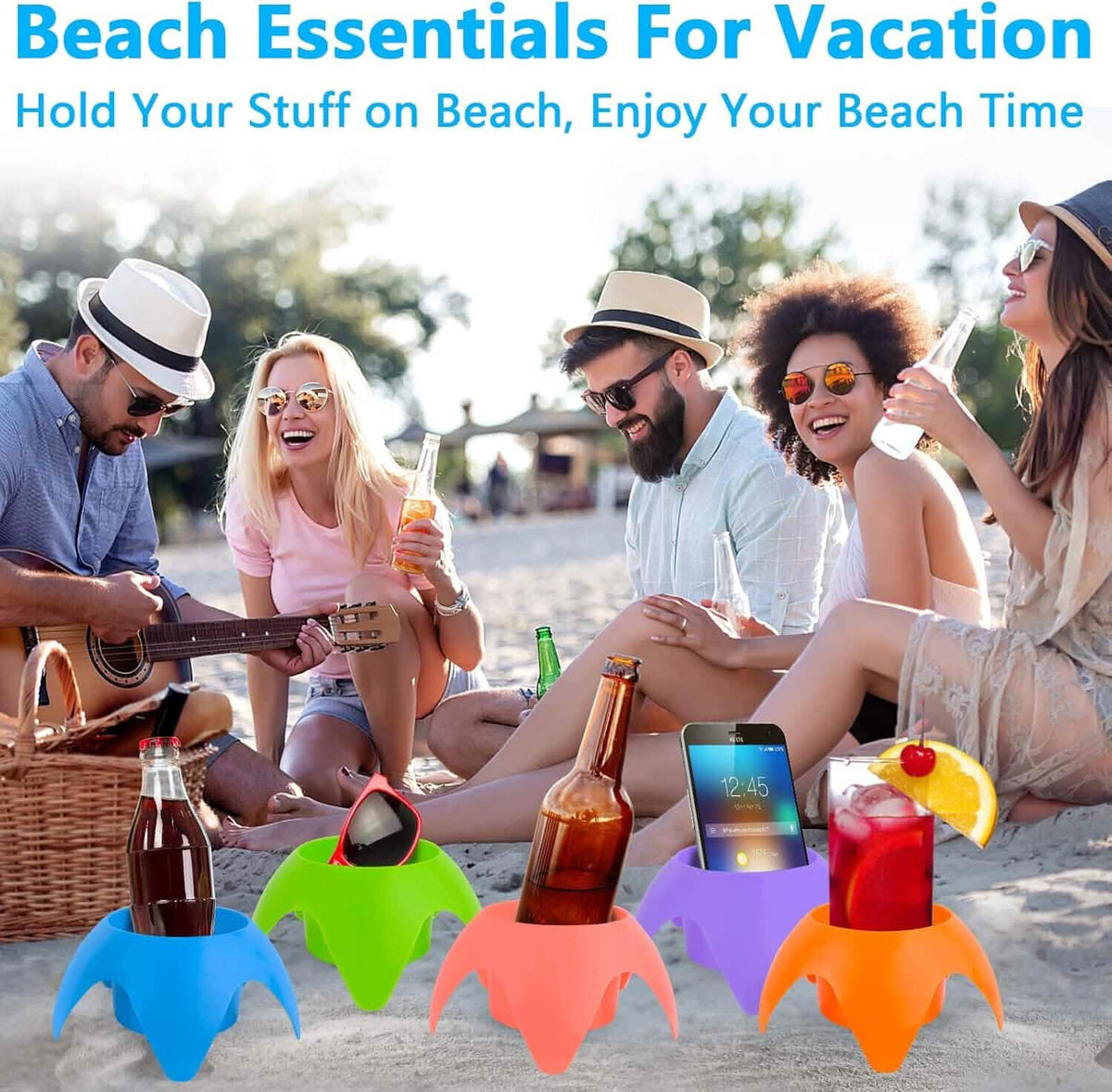 5-Piece: Seaside Plastic Beach Cup Holder - A-1 Thread Vault